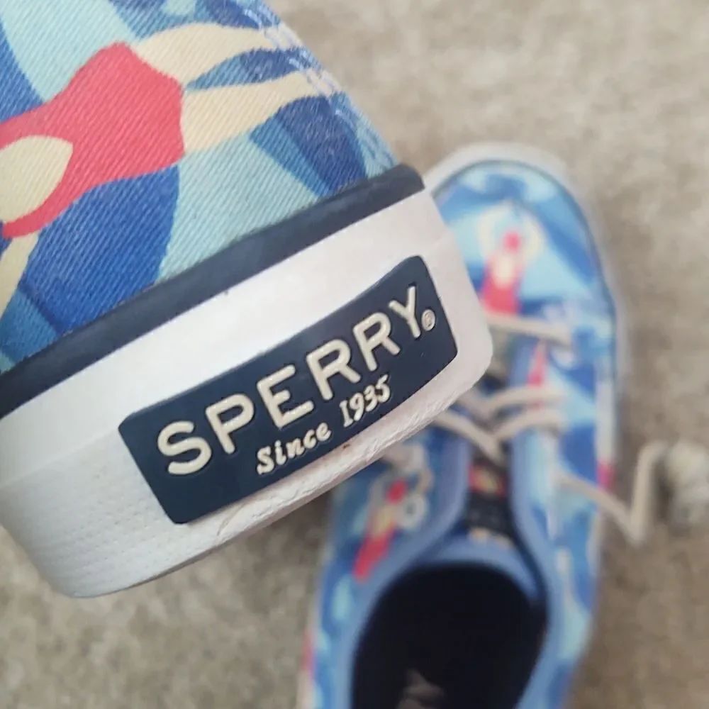 Sperry Canvas Swimmers Print Sneakers Blue Red Women's Size 5, PRE-OWNED - Picture 5 of 7